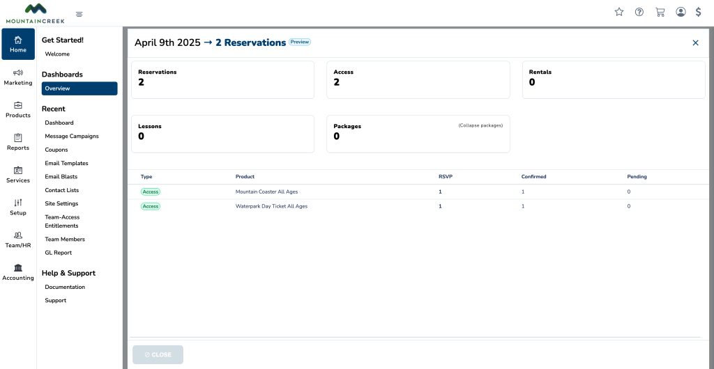 The new Reservation drill down on the SnowCloud dashboard.